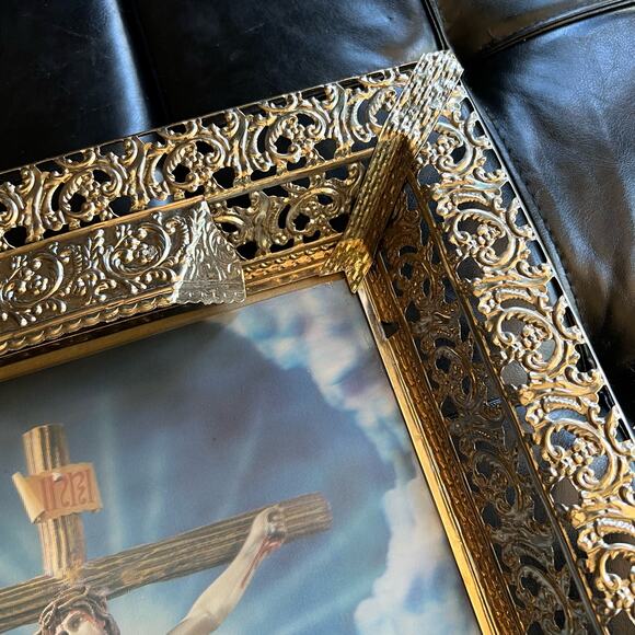 Vintage Underwriter laboratories illuminated frame Light Jesus 3D Filagree Brass - Picture 6 of 13